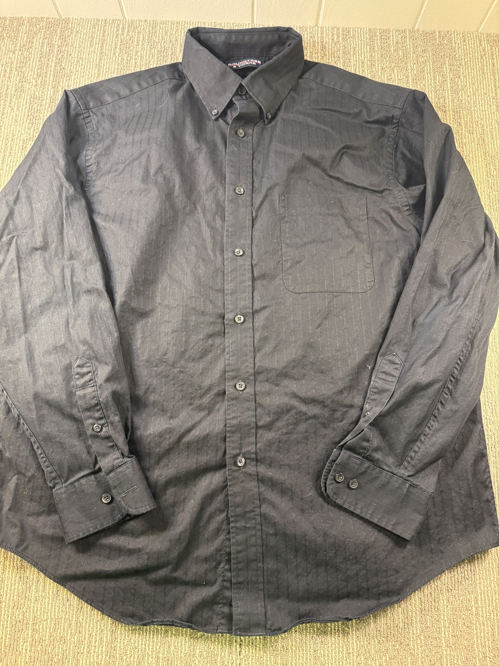 Roundtree & Yorke Shirt Mens Large Black Stripe Long Sleeve Button Down Twill